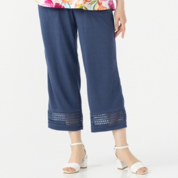 Denim & Co カットソーガーゼ素材裾デザインパンツ