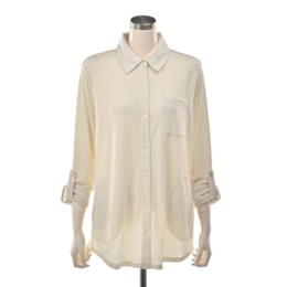 Denim & Co カットソーガーゼ素材ロールアップスリーブシャツ