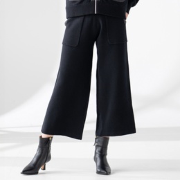 PCD 異素材コンビのクロップド丈セミワイドパンツ