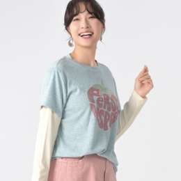 PERSONS ストロベリーロゴラインストーンレイヤードTシャツ