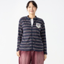 PERSONS マルチボーダージップアップテレコカーディガン