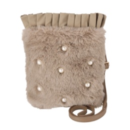 &LOVE パール調ビジューのふわもこエコファーポシェット