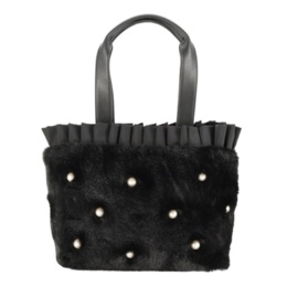 &LOVEパール調ビジューのふわもこエコファートートバッグ