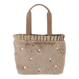 &LOVEパール調ビジューのふわもこエコファートートバッグ