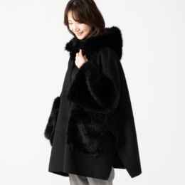 インベルナーレ ウール混エコファー使いポンチョ風ロングJK