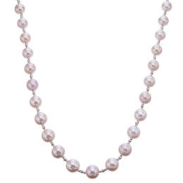 18KWG/SVペールピンクカラーパール ミラーボールネックレス
