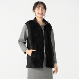 エニワイズ ロング丈のスタンドカラー暖かボアベスト