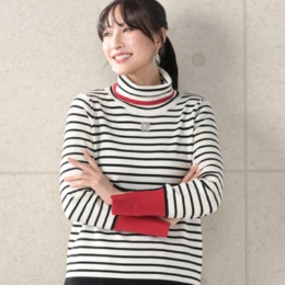 PCD 袖口配色アクセントのタートルニットプルオーバー