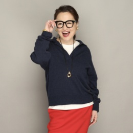 AnneCoquineウールカシミヤ混ニットスキッパーカラープルオーバー