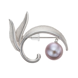 ペールラベンダーカラーパール リーフモチーフ ブローチ 10mm