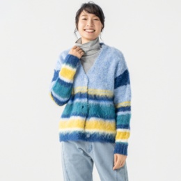 KiKKi Vネック起毛配色ニットカーディガン