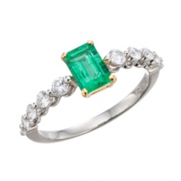  PT950/18KYG コロンビア産エメラルド リング 0.7ctUP