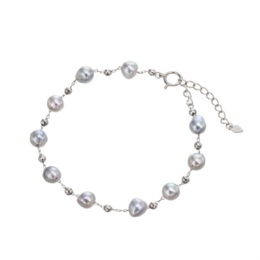 PT850ナチュラルブルーグレーアコヤ真珠バロックブレスレット5mm