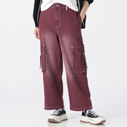 PERSONS ウォッシュデニムベルトポケットカーゴパンツ