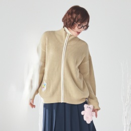 PERSONS チャーム付きポイントカラー畦ニットカーディガン