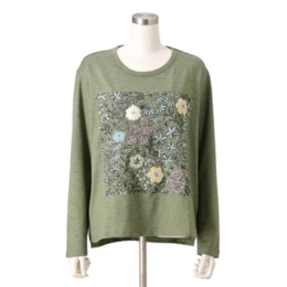 PERSONS フラワーブーケ刺繍長袖Tシャツ