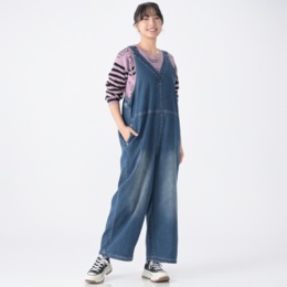 PERSONS ウォッシュデニムオーバーオール