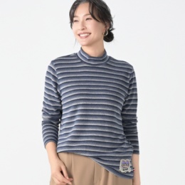 PERSONS グラデーションテレコボーダーハイネックトップス