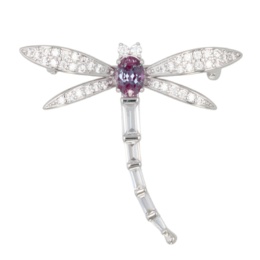 シンセティックアレキサンドライト&CZ トンボブローチ 1.0ct
