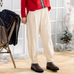 calma シアーレイヤード暖か裏フリース 裾タックパンツ