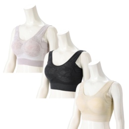 杉原杏璃のバラ柄綿混補正ノンワイヤーブラ3枚組