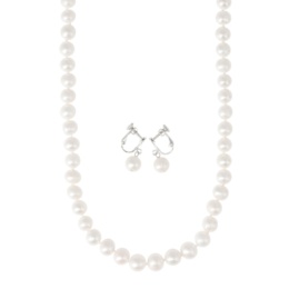 JN 大粒淡水パールネックレス&イヤリング/ピアス 2点セット