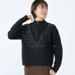  ANGELOS フロントファスナービジュー付セーター