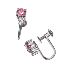  ラボグロウンピンク&Dカラーダイヤ PTイヤリング計0.40ctUP