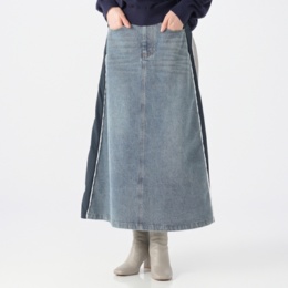 Remite サイドライン異素材オーバーマキシデニムスカート
