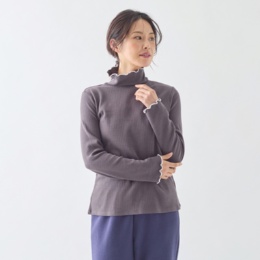 チュチュアンナ 綿レーヨンストレッチ変則リブ長袖タートルネック