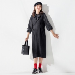 CARRIERE Vネックウエストスッキリ大人ジャンスカ