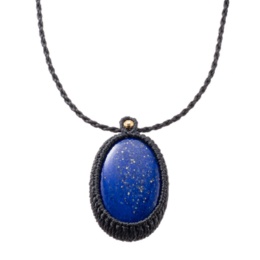 ラピスラズリオーバル18KYGマクラメ編みネックレス 30ctUP