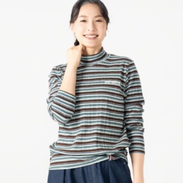  PERSONS テレコマルチボーダーハイネックトップス