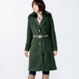 GUESS フェイクファー衿ウール混コート