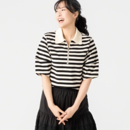 GRC ポロ衿立体スリーブボーダープルオーバー