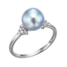 PT950 ナチュラルブルーカラーアコヤ真珠 リング 9mm珠