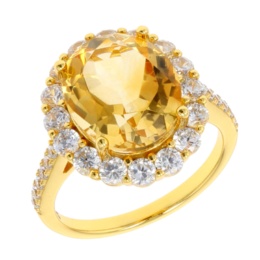 シルバー925シトリン&CZオーバルリング4.0ctUP[フレイヤ]