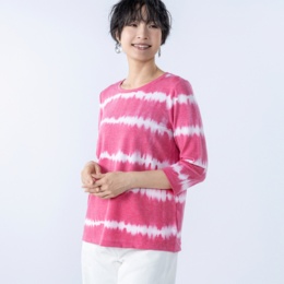 Denim & Co7分袖丈タイダイ風プリントプルオーバー