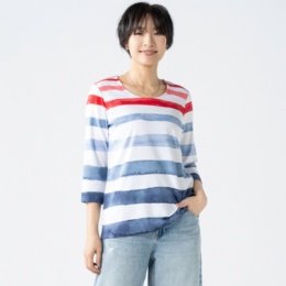  Denim & Co7分袖丈グラデーションボーダープルオーバー