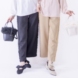  &LOVE サイドチュールふりるの美脚セミワイドパンツ