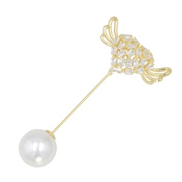 JN CZ&ビジューパール フェザーハート ピンブローチ