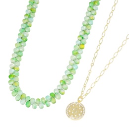 JN グリーンカラーネックレス&キラメキラウンドペンダント 2本セット