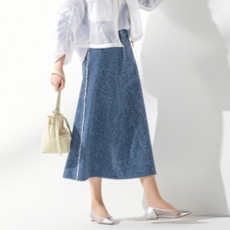 MINHA KILAKILA ネップデニムフリンジAラインスカート