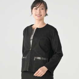 エニワイズ ニットデニムのノーカラーショートジャケット