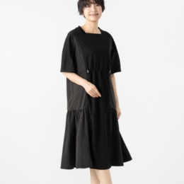 ModdedAnce 異素材MIX切替フレアワンピース