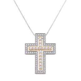 Dカラーダイヤ PT950/18KYG クロスデザインペンダント