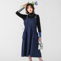  MORNMAGIE シャンブレーデニム風ジャンパースカート