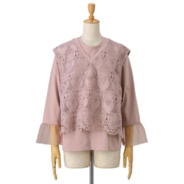 &LOVE コーデが楽々ハートレースベスト&袖フリルトップスセット