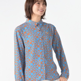 PCD オリジナルトライアングルスクエア柄のシャツカラーブラウス