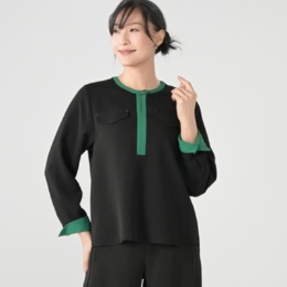  PCD 配色キーネックアクセントのモダンプルオーバー